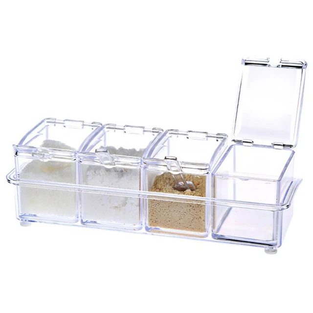 Four Compartments Seasoning Box Safe Material Seasoning Jar Set with Box Cover F