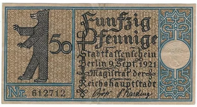 Notgeld - Stadt Berlin - Bezirk 4 - Prenzlauer Berg - 50 Pfennig - 1921 - "VF" 2