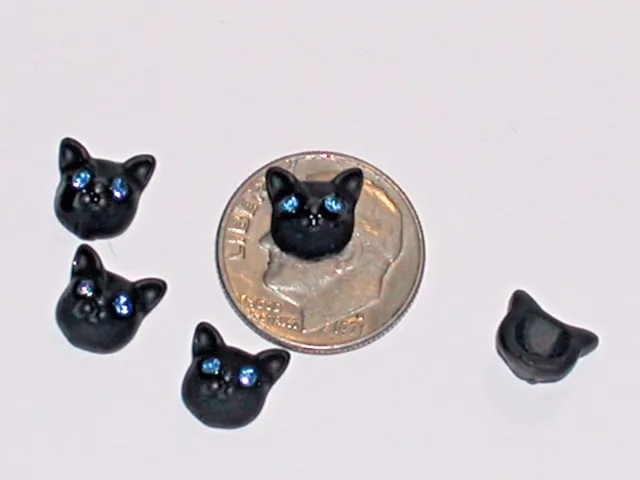 2pc Miniature super tiny little Crystal blue eye Kitty Black Cats charm 8mm