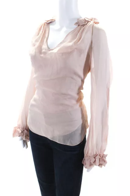 Diane Von Furstenberg Women's Ruffle V-Neck Long Sleeve Blouse Pink Size 8 2