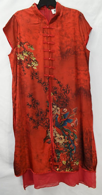 Vicky and Lucas Women's Floral Peacock Print Button Up Dress, Red, XXL, NwoT