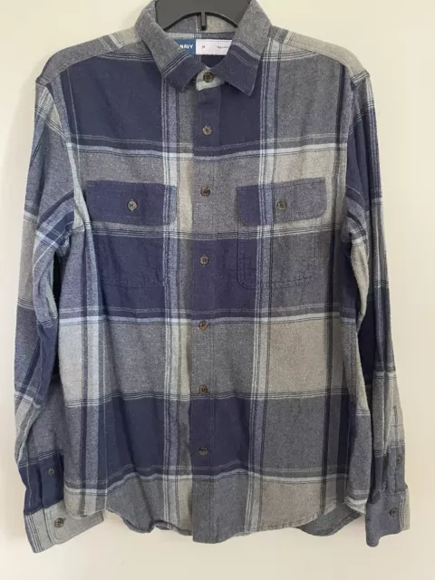 Old Navy Flannel Shirt Medium Mens Regular Button Down Long Sleeve Blue Gray