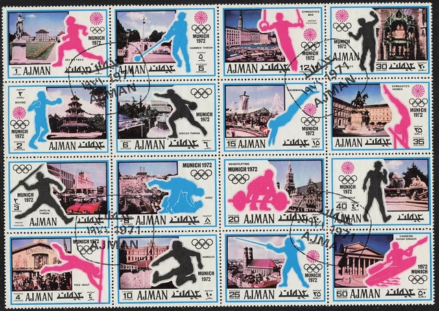 Ajman - 1971  KB  16 Marken  Olympische Spiele 1972 in München ☉ 1x gefaltet