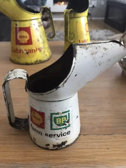 Vintage Shell Farm Service Oil Can Jug Pourer Esso BP Castrol Pint Size