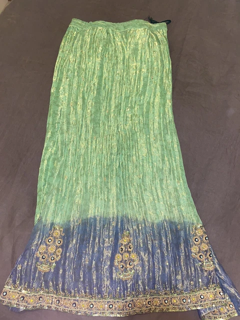 Gonna da donna indiana boho lunga ingioiellata verde taglia circa 30"" vita metallizzata