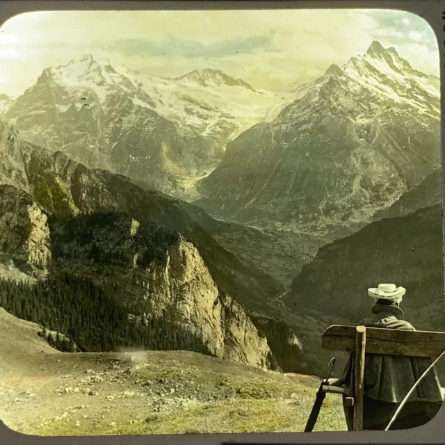 Magic Lantern Glass Slide Photo Underwood Color Grindelwald Valley Wetterhorn