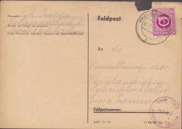 1 schöne Österreichische Postkarte, mit Stempel Zensur, gelaufen: 1946