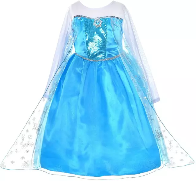 Costume abito da festa congelato Elsa ragazza cosplay 3-9 anni (bambini) blu