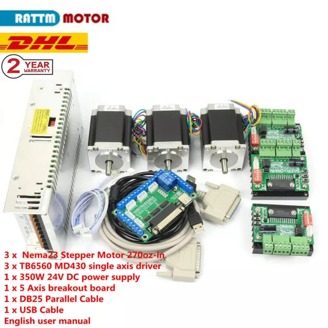 〖EU〗3 Axis Nema 23 CNC Kit Stepper Motor Driver Mach3 Control Board Power supply