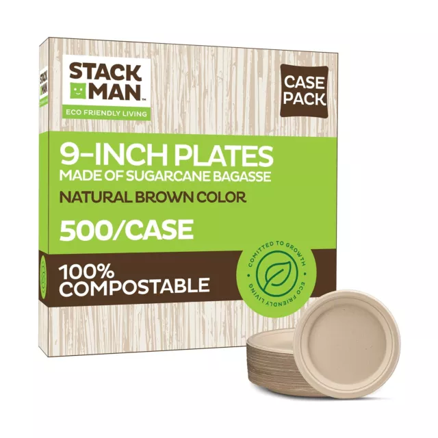 Platos de papel 100 % compostable de 9 pulgadas [500 unidades] platos de cena de alta resistencia - N...