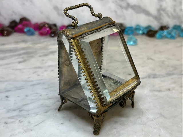 Napoléon 3 Coffret à Bijoux, Verre Biseauté, Cousin d’époque, Laiton