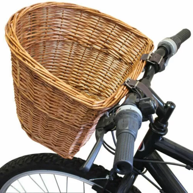 Retro Bike Basket Wicker Woven Bicycle Front Basket Handlebar Storage Basket