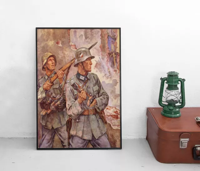 Poster Soldaten im Gefecht/ Einsatz / Weltkrieg K98 Wehrmacht Militaria Plakat