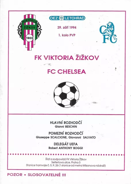 Viktoria Zizkov v Chelsea. Cup Winners Cup. 1994/1995