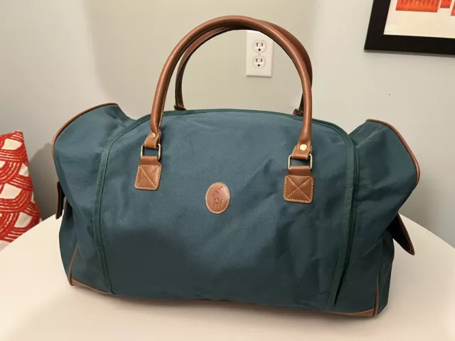 Ralph Lauren green large Zip opening Luggage duffle Weekend bag Side Pockets VTG