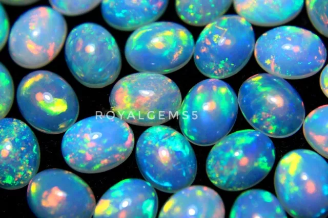 Natürlicher äthiopischer Welo Multi Feuer Opal Oval Cabochon loser...