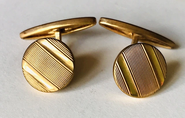 Boutons De Manchette Vintage En Laiton Doré Strié - Occasion - État Correct