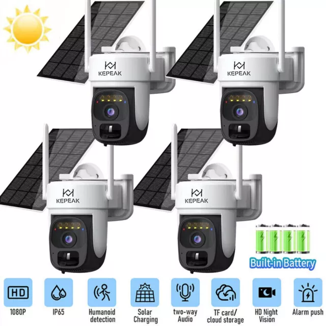 Solar Battery Powered Wireless WiFi Outdoor Pan/Tilt Home Security Camera System