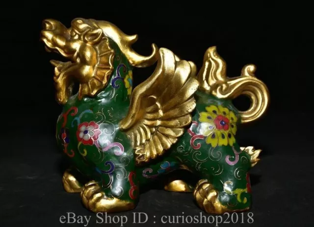 7.6" Old Chinese Cloisonne Enamel Bronze Gilt Dynasty Unicorn Beast Pixiu Statue