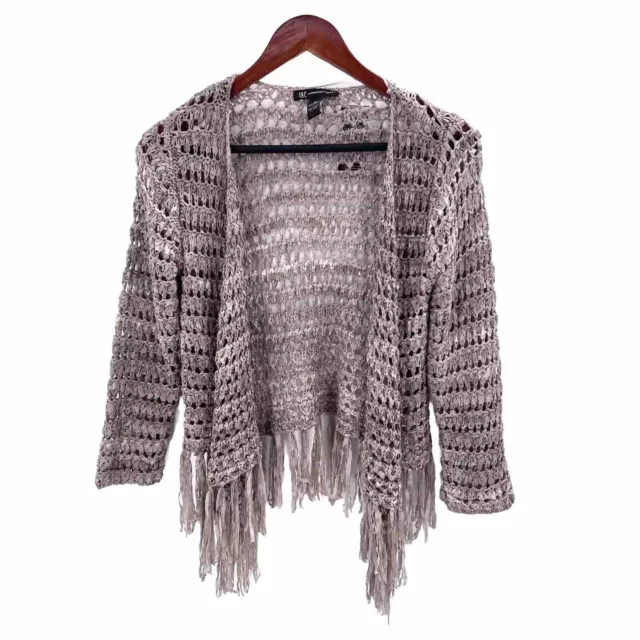 INC International Concepts Open Knit Fringed Boho Cardigan Sweater Medium NWT!