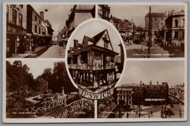 Postcard Ipswich Suffolk Multiview Posted 21st Aug 1939 Valentines Photo RP RPPC