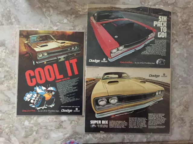 *Lot of 3* 1969 Dodge Scat Pack Coronet R/T 440 Six Pack MOPAR car print ad c