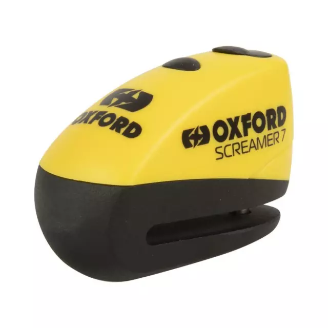 Oxford Screamer 7 Motorcycle Disc Lock Alarm 7mm Motorbike Scooter Yellow New