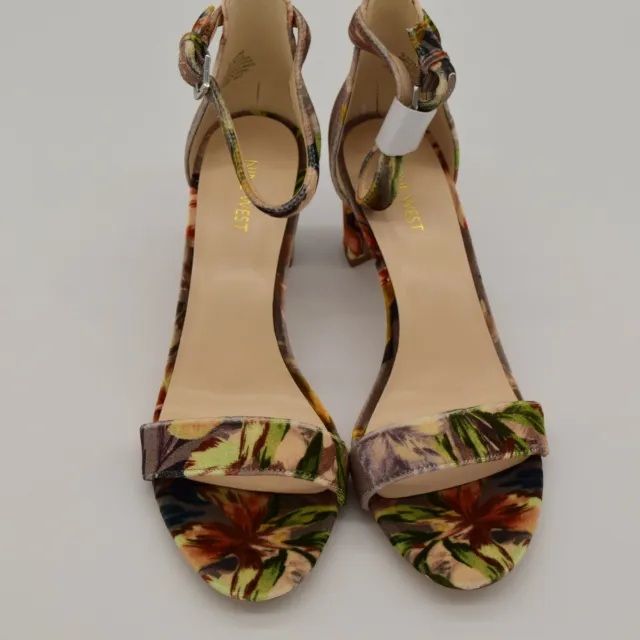 Nine West Womens Pruce Sandal Sz 7.5M Taupe Floral Chunky Heel Ankle Strap NEW 3