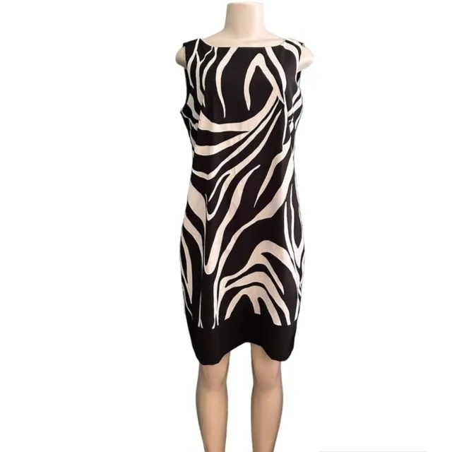 AGB Black and White Geometric Print Sleeveless Knee Length Shift Dress Size 14