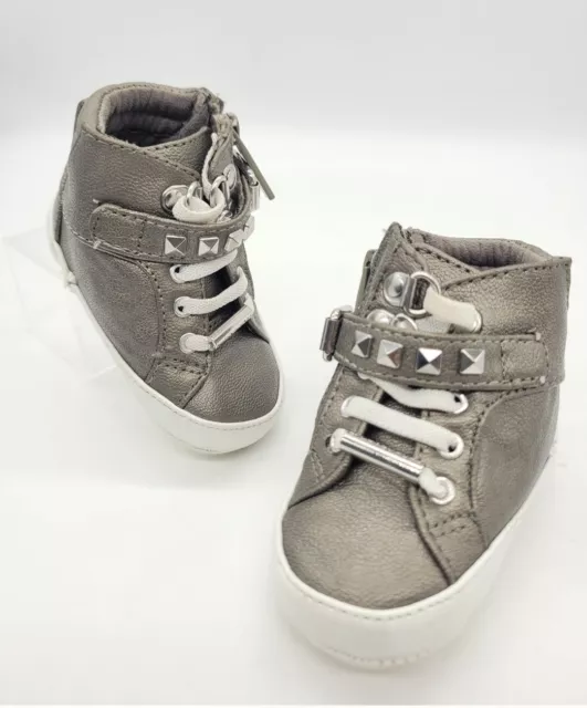 Michael Kors Infant Baby High Top Sz 2 Shoes Ivy Rory Pewter Metal w free gift