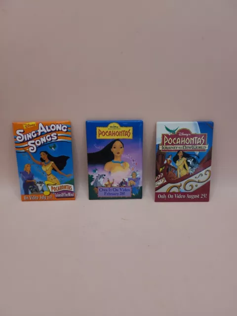 Disney's "Pocahontas" DVD Release (3) Pin back Button Lot, Used, Great Condition