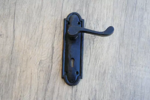 Vintage cast iron black painted Entrance Door Mortise handle pull rustic farm