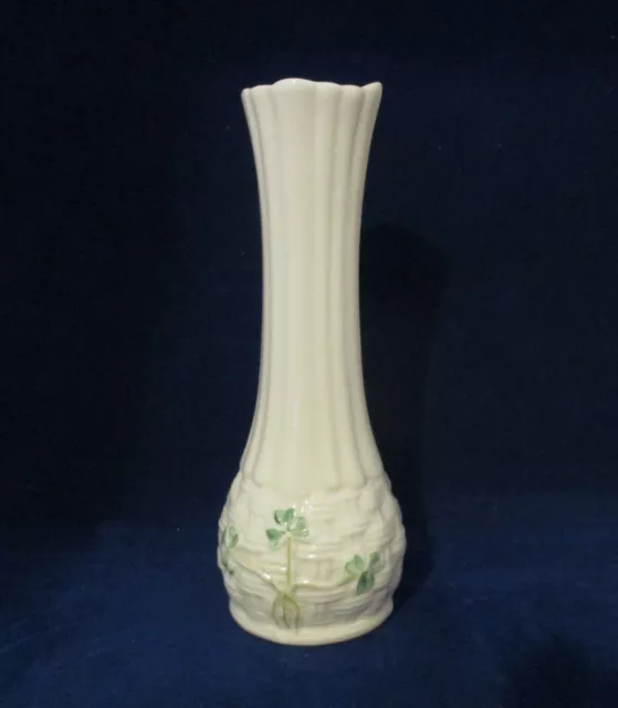 Belleek Ireland Shamrock And Basket Weave Bud Vase