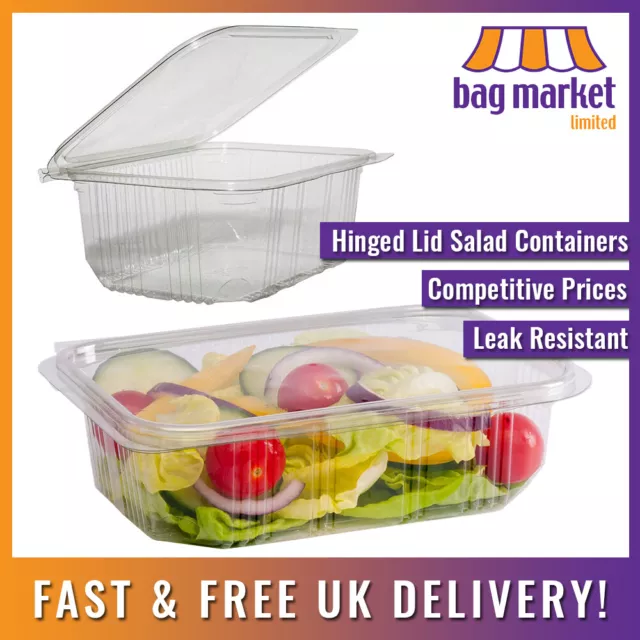 Hinged Lid Clear Plastic Salad Containers - Snack Box Tub Deli Takeaway Food Pot