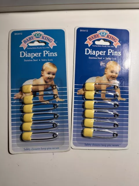 Alfileres de pañales vintage para bebé rey amarillo 2 - (6 piezas) acero inoxidable nuevos de colección