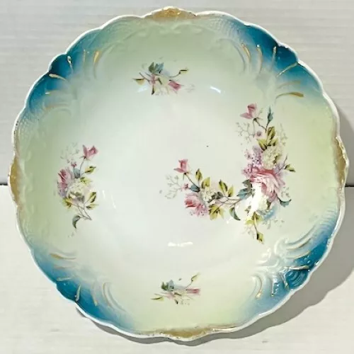 Vintage Hand Painted Floral w/ Gold Trim Porcelain Serving Fruit Bowl - Large