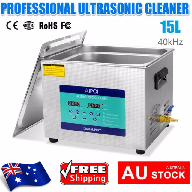 15L Ultrasonic Cleaner Stainless Steel Ultra Sonic Bath Heater Tank with Timer