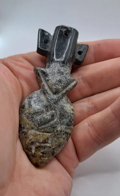 OLD Chinese Hongshan Culture Stone / Jade Hand  Carved Amulet / pendant Bead