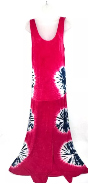 Venus Red White & Blue Tie Dye Sleeveless Maxi Dress W/ Slit Women’s Size Medium