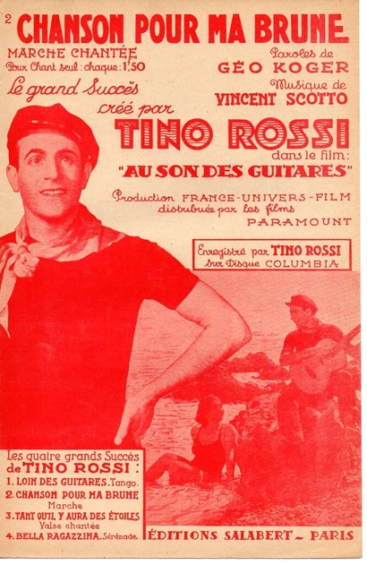 Partition Chant Guitare Accordéon 1936 - Chanson pour ma brune - Tino ROSSI
