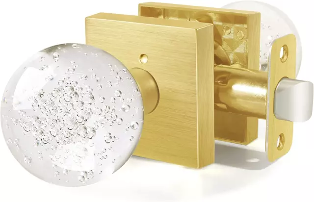 Glass Door Knobs Interior, Crystal Door Knobs with Lock, Privacy Gold Door Knob