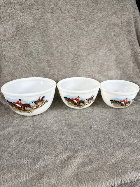 VINTAGE JAJ PYREX Tally Ho Mixing Pudding set of 3 nesting bowls ...
