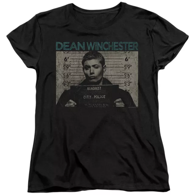 Supernatural Womens T-Shirt Dean Winchester Mug Shot Black Tee