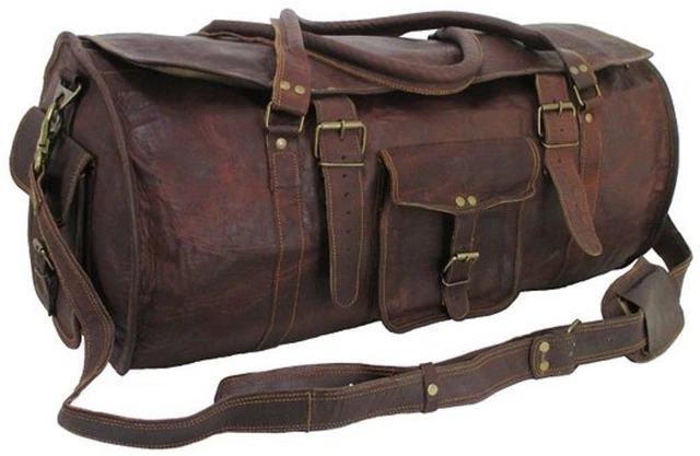 Neuf Véritable Marron Cuir 24 " Sport Tissu de Laine Voyage Gym Weekend Nuit Sac