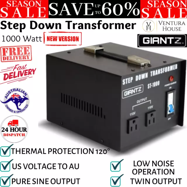 Giantz 1000W 240V TO 110V Step Down Stepdown Transformer Voltage Volt Converter