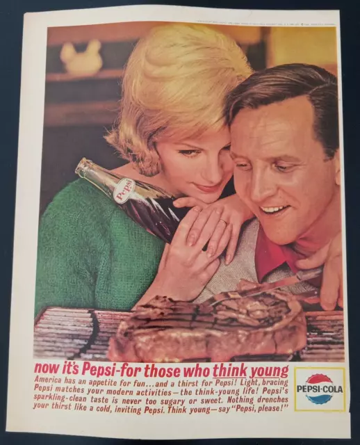 Pepsi Cola For those Who Think Young Beautiful Couple 1963 Print Advertisement