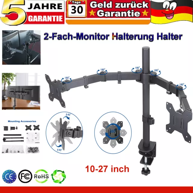 2-Fach-Monitor Halterung Halter 10-27 Inch Tischhalterung Desk Mount Bracket NEU