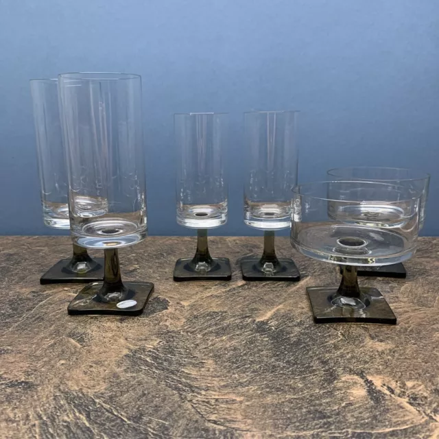 Set of 6 Rosenthal LINEAR SMOKE Goblet Wine Glass Set Crystal Gasses MCM Square