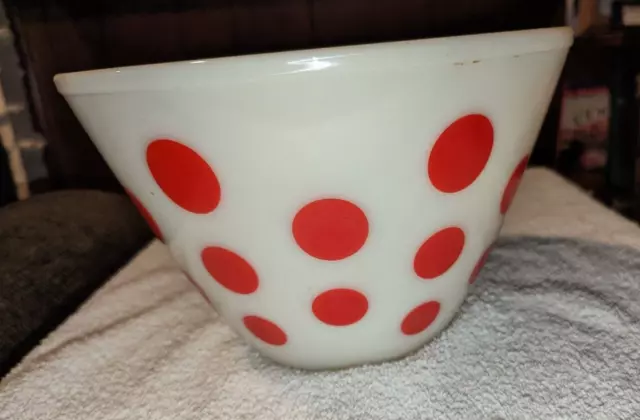 Vintage FIRE- KING Red Polka Dot MIXING BOWL Anchor Hocking 9 1/2" diameter