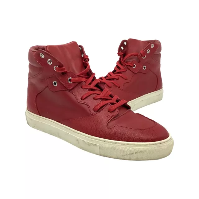 Balenciaga Men's Hi Top Dark Red Leather / Coated Canvas Sneaker 391205 Size 41